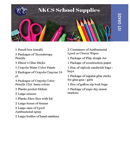 NKCS 1st Grade School Supplies