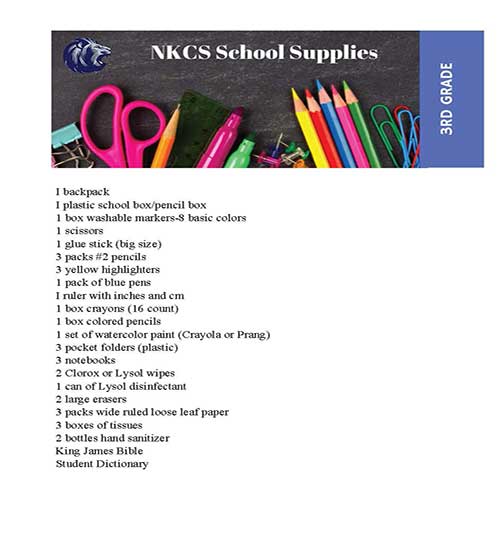 NKCS 3rd Grade School Supply List