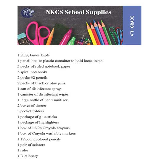 NKCS 4th Grade School Supply List