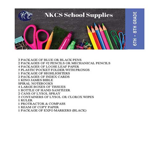 S 6-8 Grade Supply List