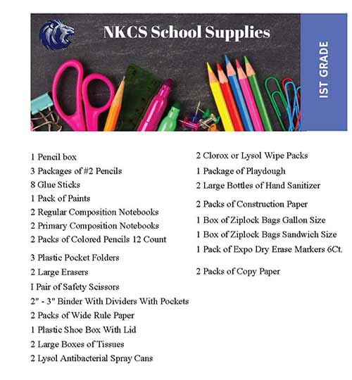 NKCS 1st grade supplies